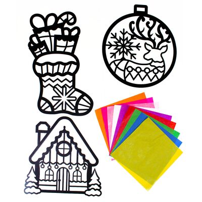 Suncatcher Christmas Day Paper Kit - Part 1 - Christmas Stocking, Reindeer Bauble, Christmas Cottage