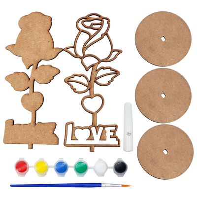 Wooden Rose Deco Stand Painting Kit - Love Rose / Blooming Rose - Kit Contents