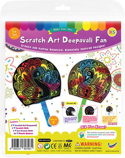 Scratch Art Deepavali Peacock Fan Kit - Pack of 5