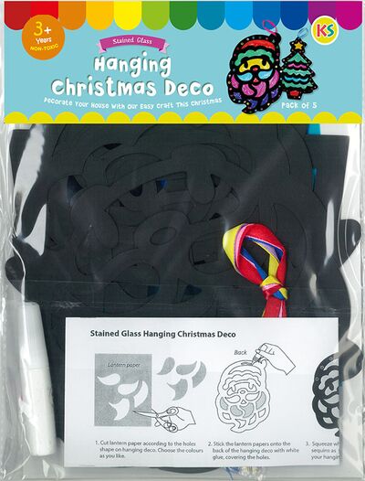 Stained Glass Christmas Hanging Deco Pack of 5 - Packaging Back