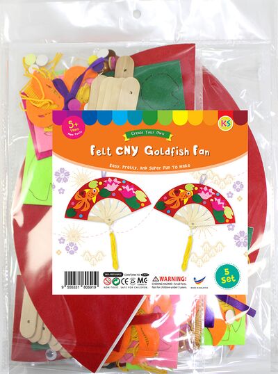 Felt Chinese New Year Fan Pack of 5 - Goldfish - Packaging Front