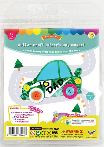 Felt Father's Day Buttons Car Magnet Pack of 5 - Packaging Front