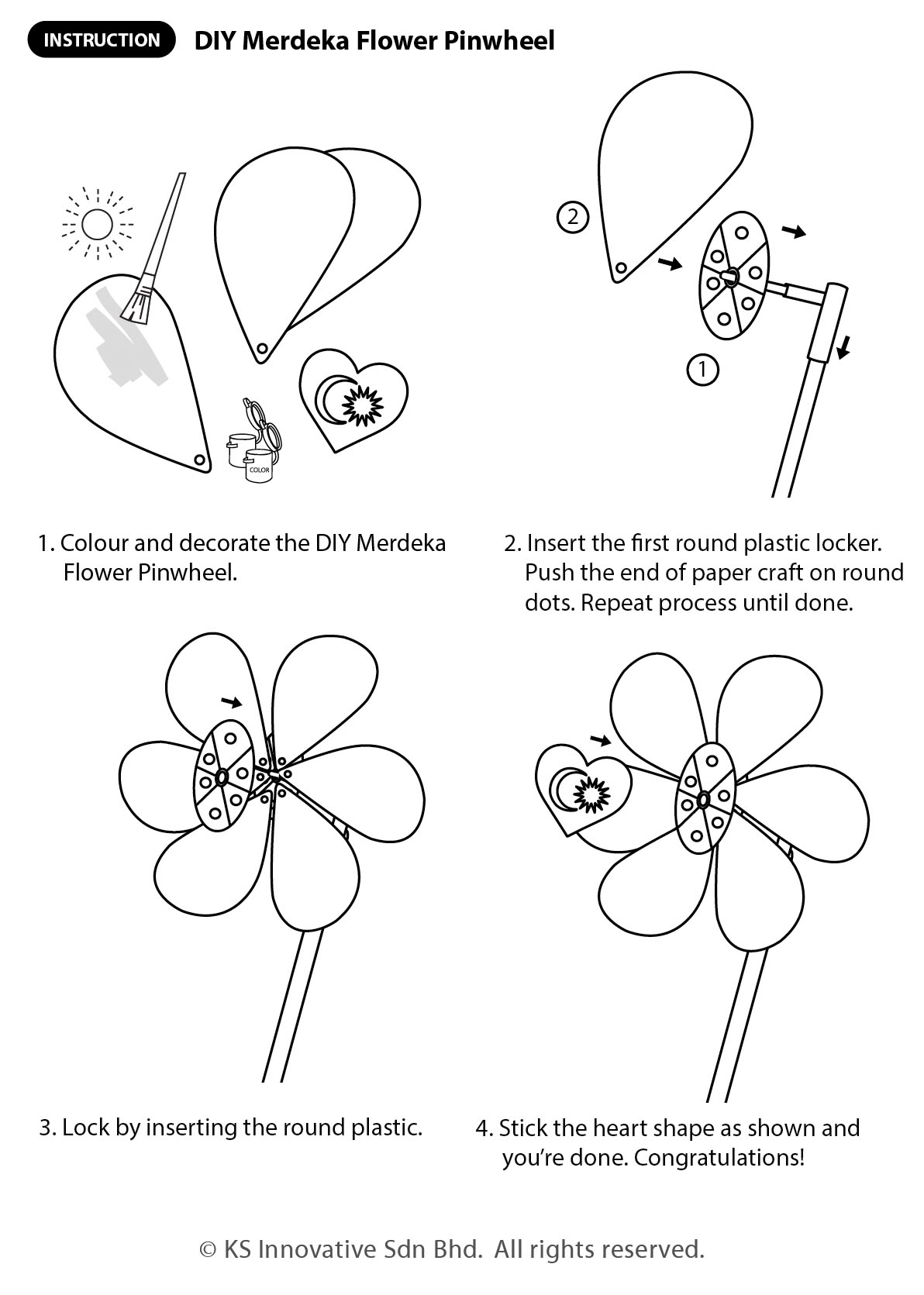 Diy Merdeka Flower Pinwheel Pack Of 10